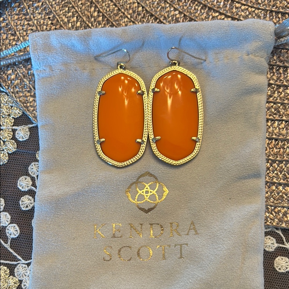 Kendra Scott Orange Statement Earrings with Gold Frame